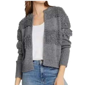 Do + Be Chunky Grey Knit Open Cardigan Fringe Details Boxy Oversized Size M EUC